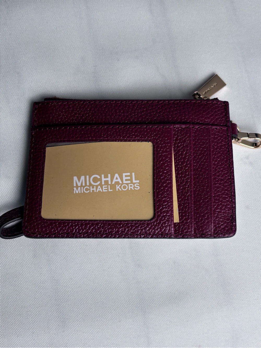 Michael Kors Mercer Leather Wristlet Wallet Brandy Burgundy with key ring NEW